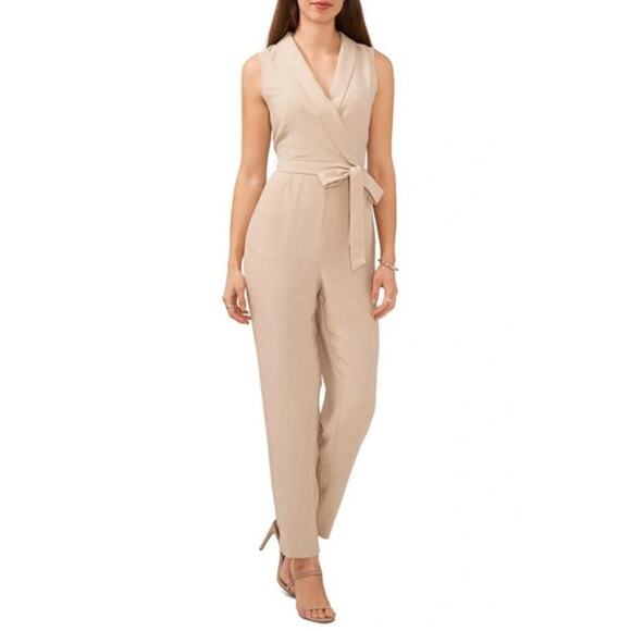 Halogen Jumpsuit Sleeveless Surplice V-Neck Tapered Leg Oxford Tan NWT 3X - Picture 1 of 10